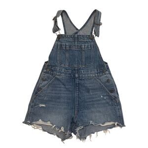 Abercrombie & Fitch XS Denim Short Overalls | Distressed, Y2K Style, Raw Hem